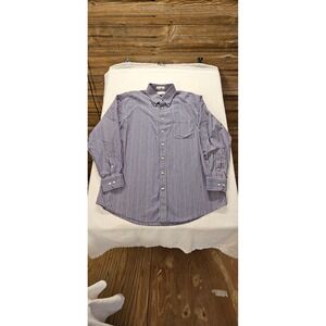 Enro Mens Striped Button Down Shirt 18 34-35 Blue Red Non-Iron 100% Cotton